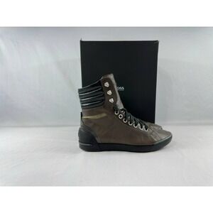 VTG Hugo Boss Hunters Leather High Top Lace Up Brown Sneakers Men's Size 40 US 7